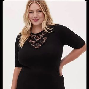 NWT Torrid Pullover Lace Insert Half Sleeve Sweater Plus Size 2X Black